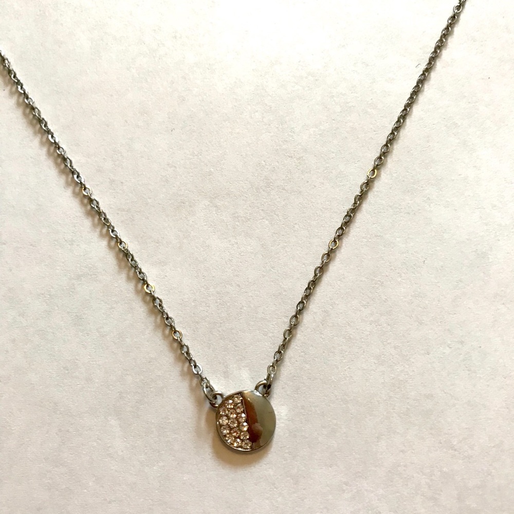 Necklace, Silver Round Charm with half gems